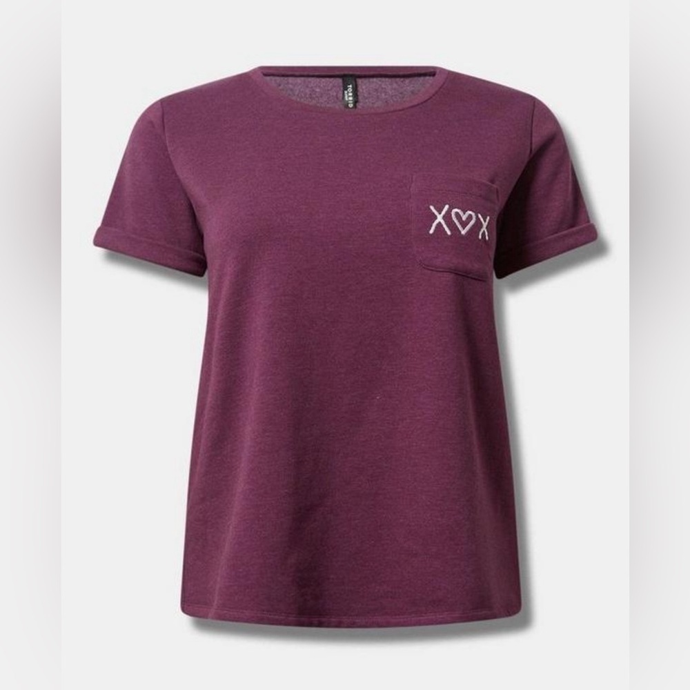 Super Soft Fleece Crew Neck Pocket Lounge Tee Heather Winter Blooms Size 00